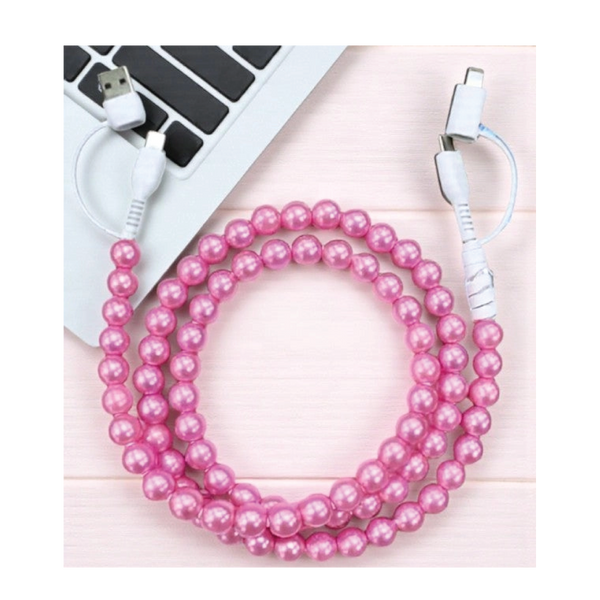 Pink Pearl Beaded Phone Charger