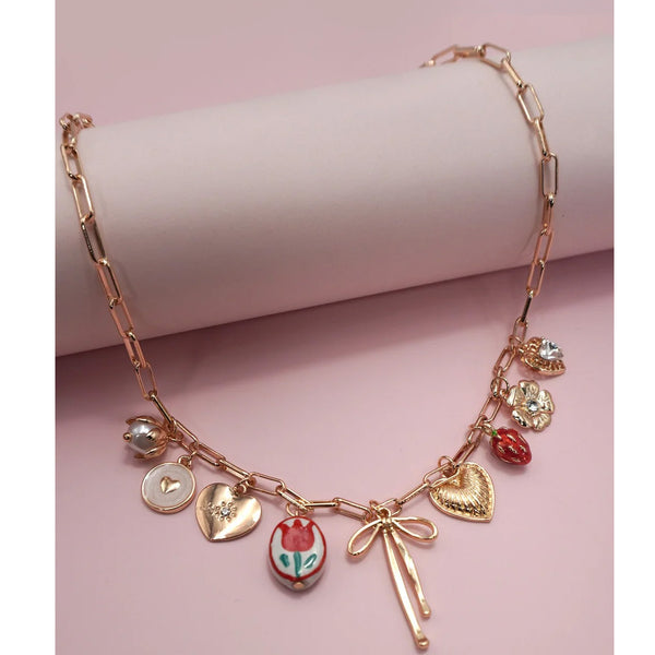 Bow Toile Charm Necklace