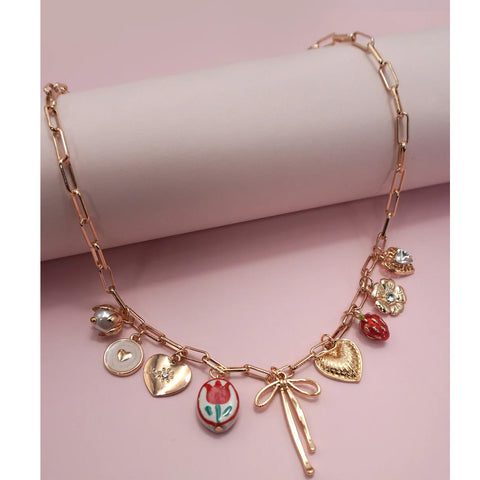 Bow Toile Charm Necklace