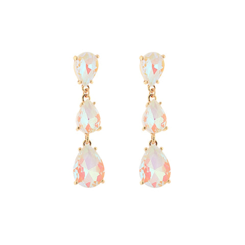 Linked 3 Stone Teardrop Earrings: White