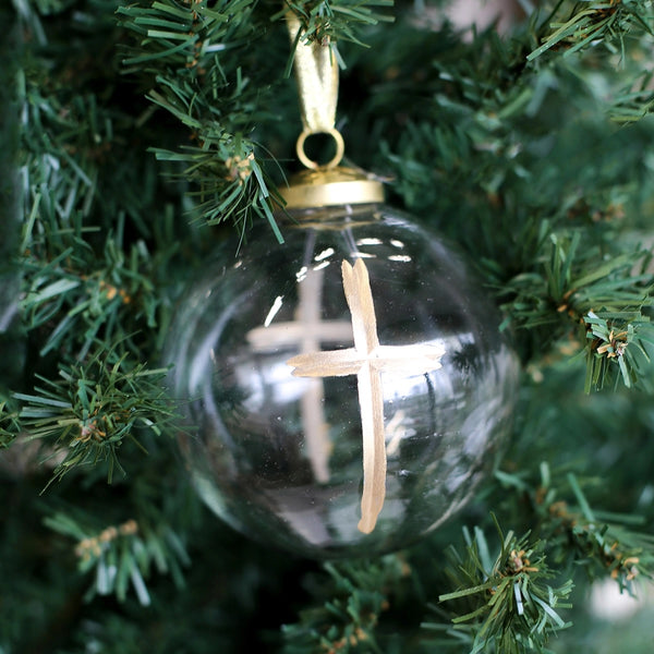 Cruix Glass Ball Ornament Clear/Gold