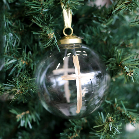 Cruix Glass Ball Ornament Clear/Gold