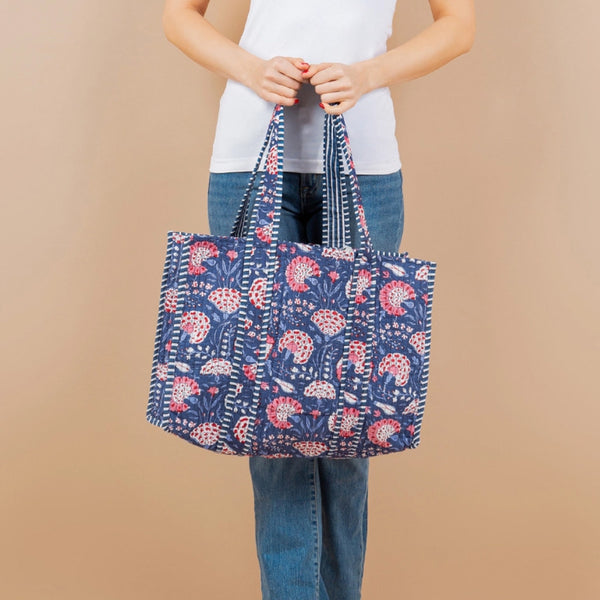 Lovely Floral Quilted Reversible Tote