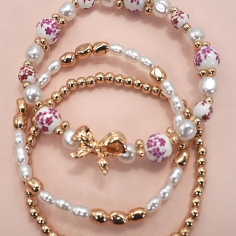 Pink Porcelain Bow Multi Bracelet