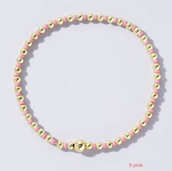 Boho Ball Beaded Bracelet: Light Pink
