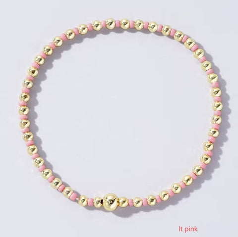 Boho Ball Beaded Bracelet: Light Pink