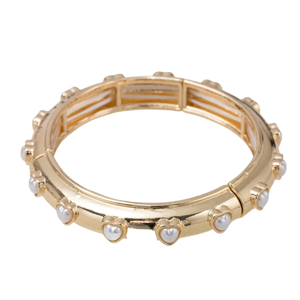 Gold Bangle Bracelet with Hearts