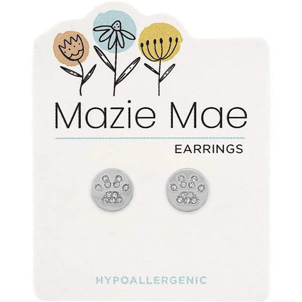 Hypoallergenic Silver CZ Paw Print Studs