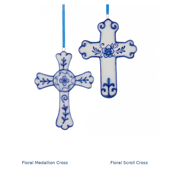 4" Porcelain Delft Blue Cross Ornaments