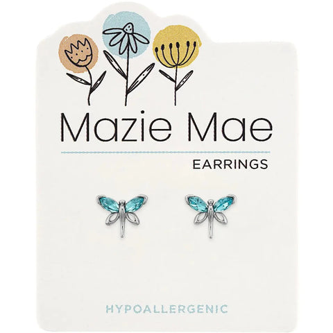 Hypoallergenic Silver Aquamarine Dragonfly Studs