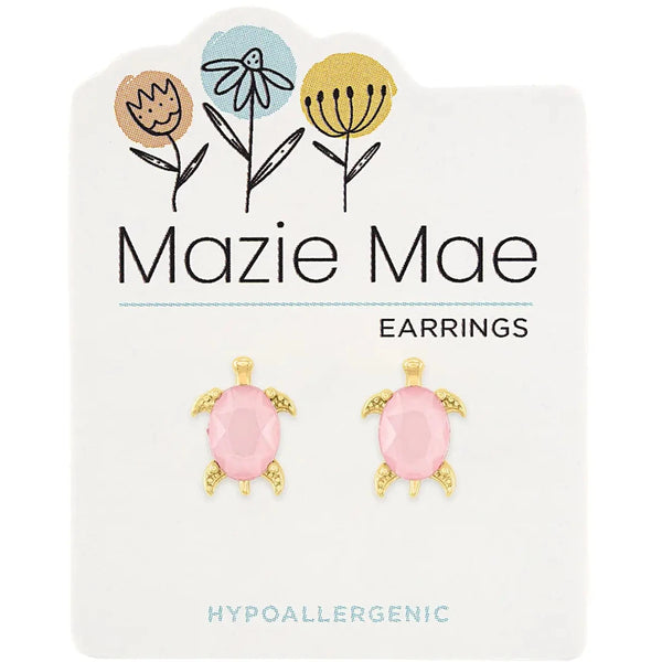 Hypoallergenic Gold Rosewater Opal Turtle Studs