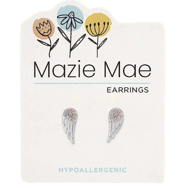 Hypoallergenic Silver CZ Angel Wing Studs