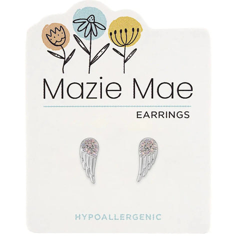 Hypoallergenic Silver CZ Angel Wing Studs