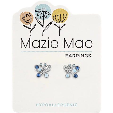 Hypoallergenic Silver Opal & Aquamarine Butterfly Studs