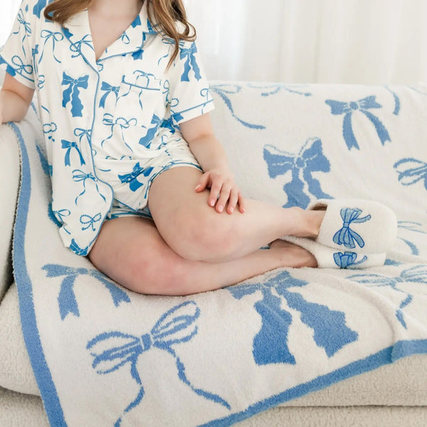 Wrapped in Bows Blue Cozy Blanket