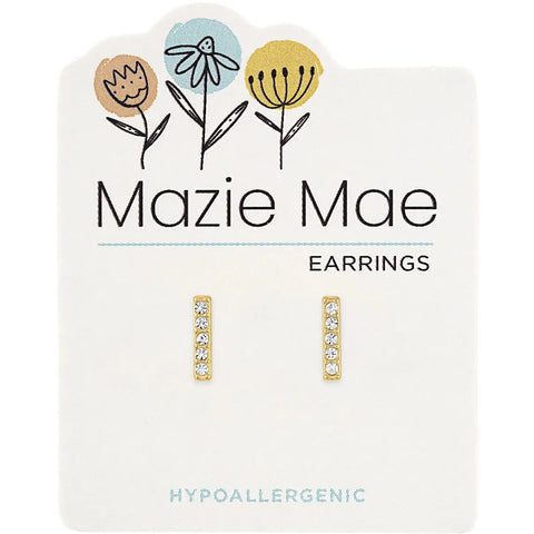 Hypoallergenic Gold CZ Bar Studs