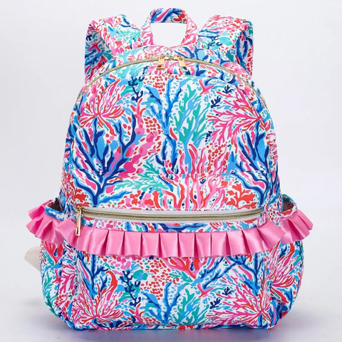 Coral Print Ruffle Backpack