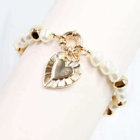 Benji Pearl & Heart Charm Bracelet