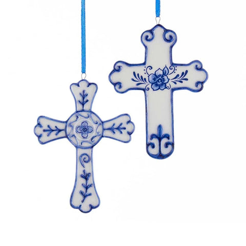 4" Porcelain Delft Blue Cross Ornaments
