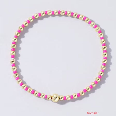 Boho Ball Beaded Bracelet: Fuchsia