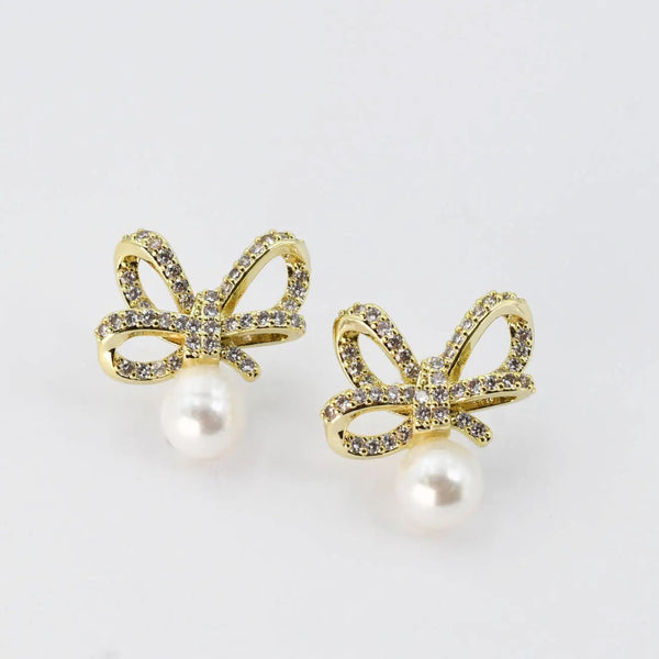Crystal Ribbon & Pearl Earrings