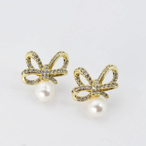 Crystal Ribbon & Pearl Earrings