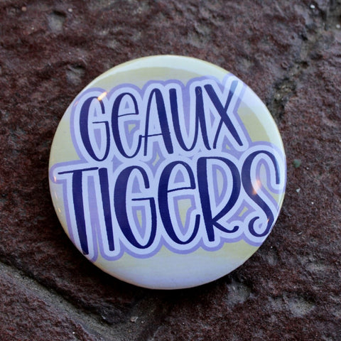 Geaux Tigers 3" Button: Purple & Yellow