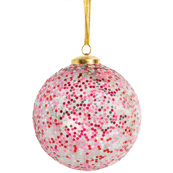 5" Glisten Ball Ornament: Pink,Green and Red