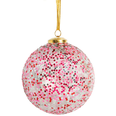 5" Glisten Ball Ornament: Pink,Green and Red