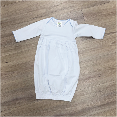Blue Picot Trim Newborn Gown