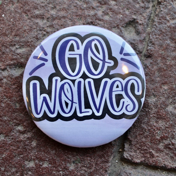 Go Wolves 3" Button: Purple & White