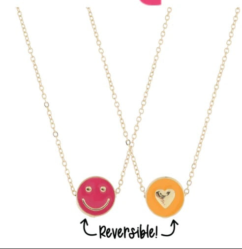 Twice the Fun Necklace: Pink Smile & Heart