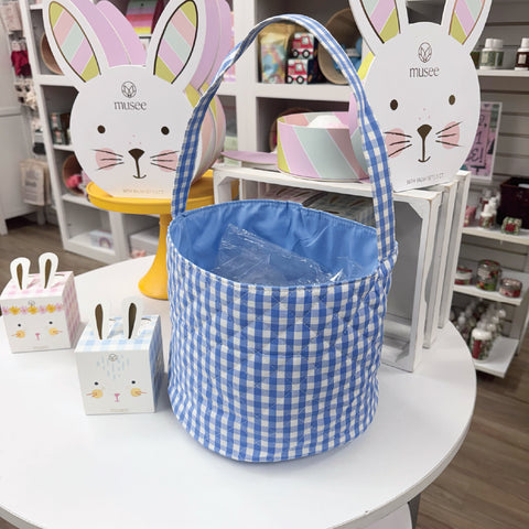 Light Blue Gingham Easter Basket Tote