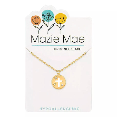 Gold Disc Cross Necklace