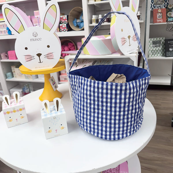 Navy Gingham Easter Basket Tote