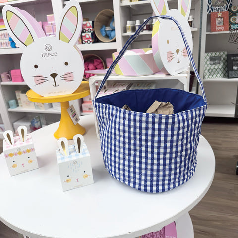 Navy Gingham Easter Basket Tote