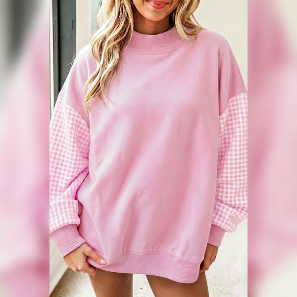Pink Plaid Mock Neck