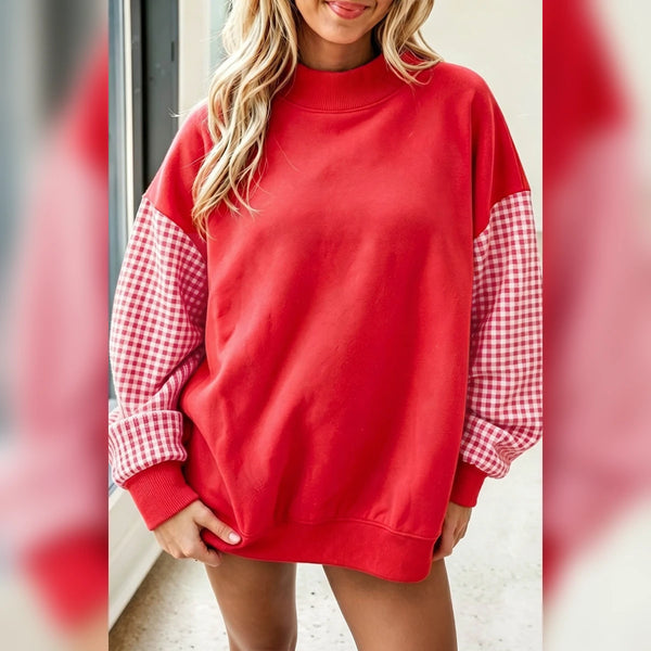 Red Plaid Mock Neck