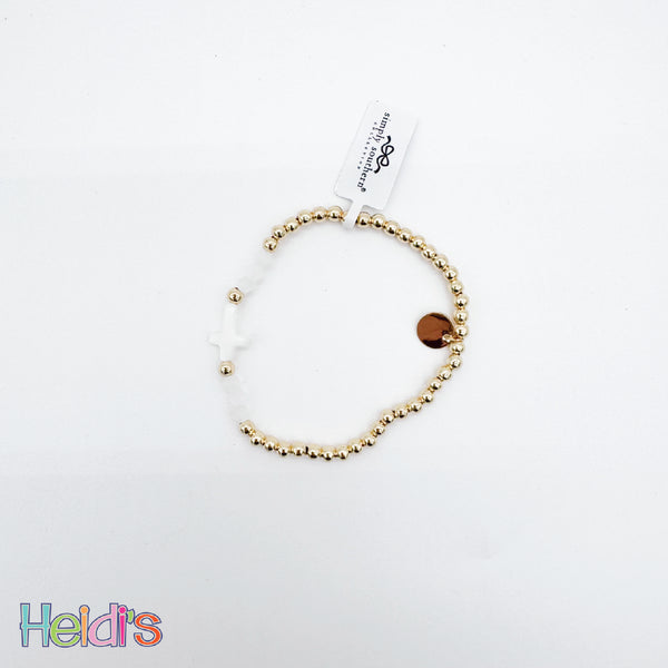 Simply Southern Beaded Bracelet: White and Gold Cross