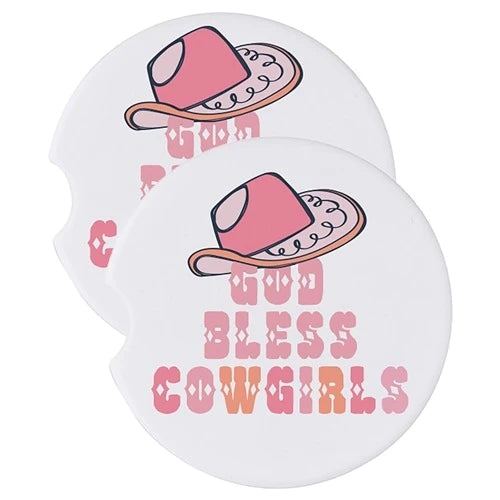 God Bless Cowgirls Car Coaster Set