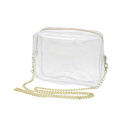 Clear Transparent PVC Kiss Lock Chain Cross Body Bag Womens Clutch