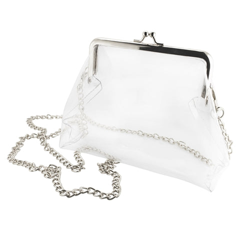 Clear Kiss Lock Crossbody Bag: Silver