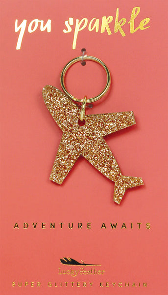 Airplane Glitter Keychain
