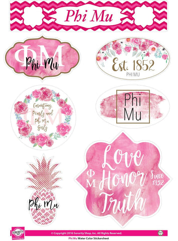 Phi Mu Watercolor Sticker Sheet