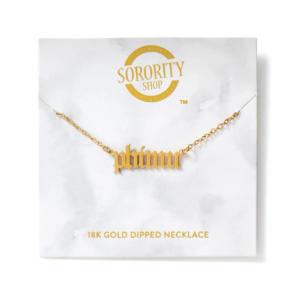 Phi Mu Old English Necklace