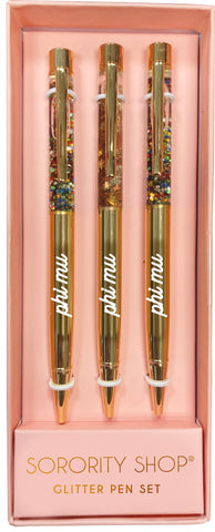 phi mu glitter pen set
