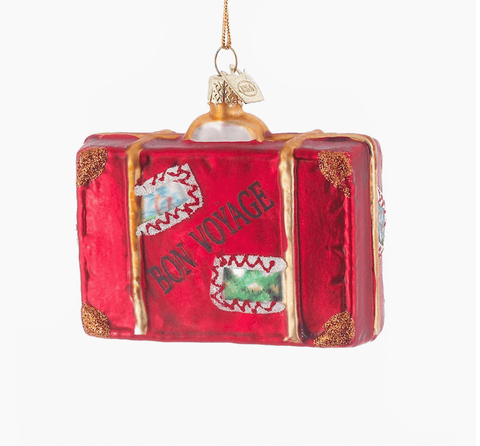 Bon Voyage Glass Suitcase Ornament