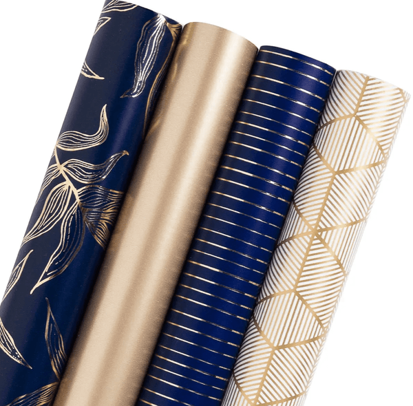 Golden Navy Foil Wrapping Paper Bundle