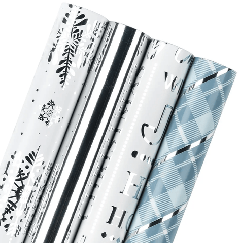 Blue & Silver Foil Wrapping Paper Bundle