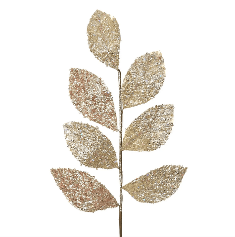 27" Sequin Magnolia Leaf Spray